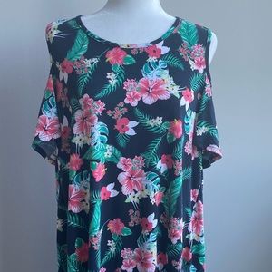 Black Floral Cold Shoulder Shirt Tunic Top